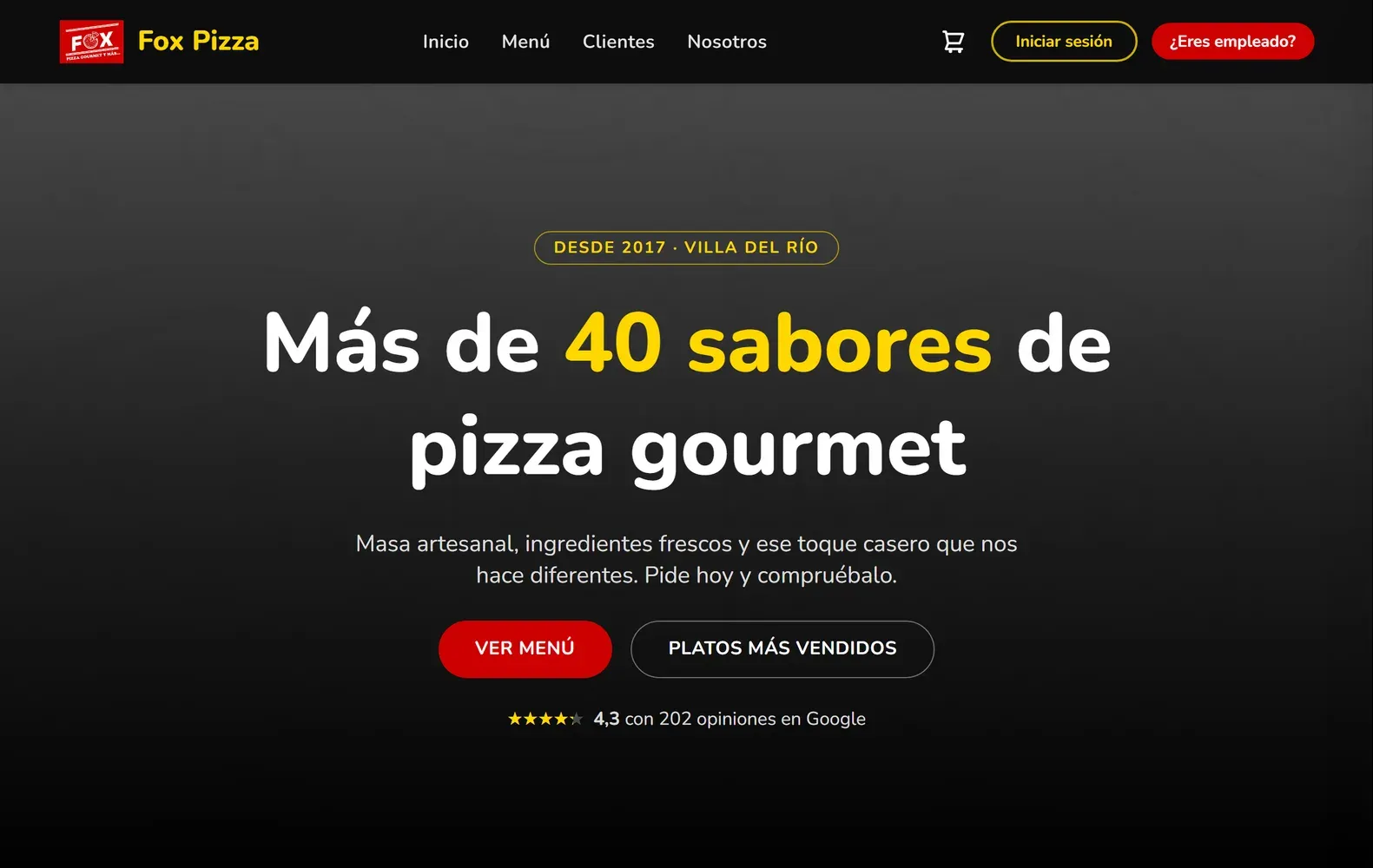 Portada de la tienda en línea de Fox Pizza